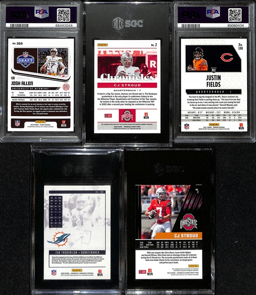 Lot of (5) Graded Quarterback Rookie Cards inc. 2018 Score Josh Allen (PSA 10), 2023 Chronicles Draft Picks CJ Stroud (SGC 10), +